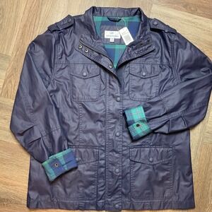 Southern Tide Rain Coat Womens‎ Large Navy Blue Plaid Lined Lightweight Nautical